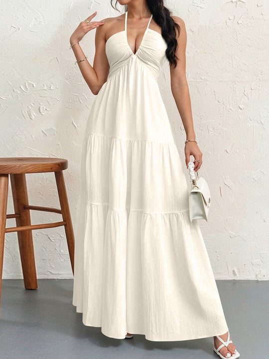 Damen Maxikleid mit fließendem Schnitt und tiefem Ausschnitt EB