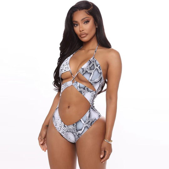 Damen Cut-Out Badeanzug mit schickem Schlangenmuster EB