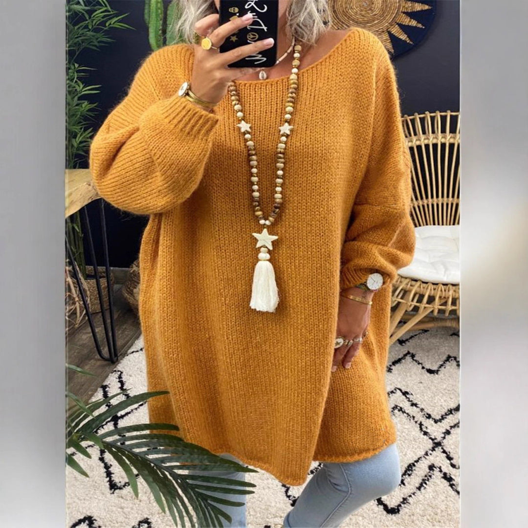 Damen lässiger Langarmstrickpullover im Oversized-Stil mit seitlichen Schlitzen EB