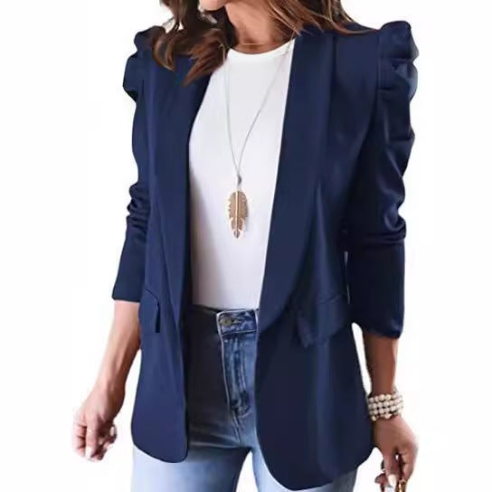 Damen Elegant geschnittene Blazerjacke mit Puffärmeln und stilvollen Taschen EB