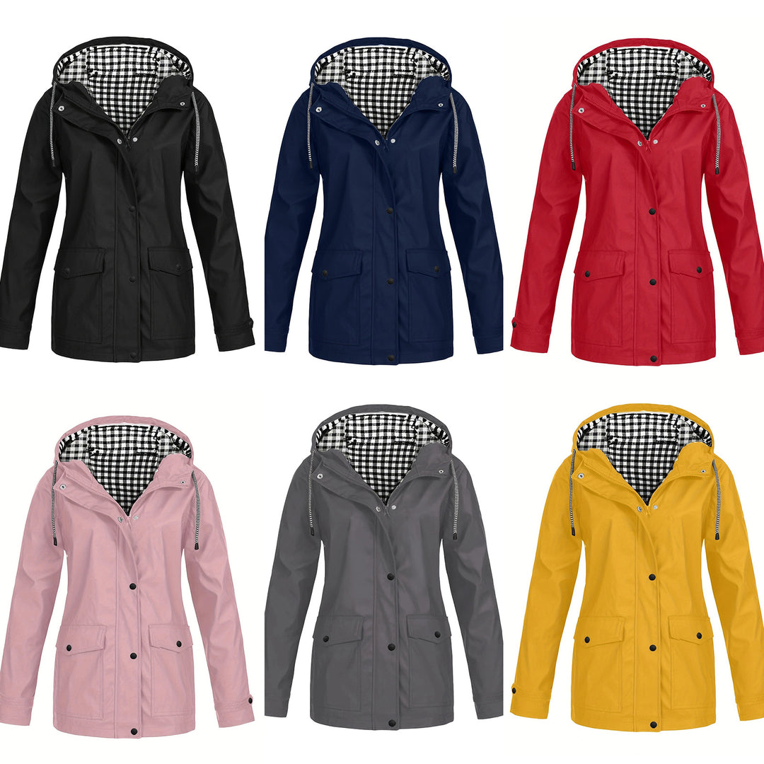 Damen modische Regenjacke mit kontrastierendem Innenfutter und praktischen Taschen EB
