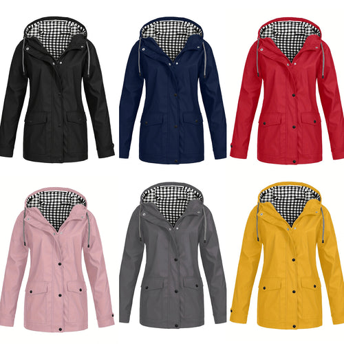 Damen modische Regenjacke mit kontrastierendem Innenfutter und praktischen Taschen EB