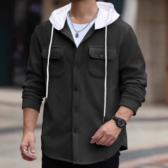 Herren nan strukturierte Overshirtjacke mit gesteppter Diagonalstruktur, Kontrastkapuze und aufgesetzten Brustklappen EB