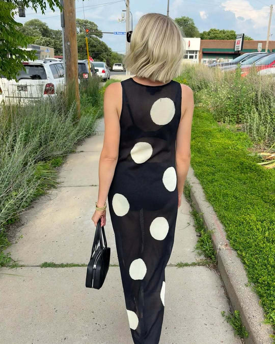 Damen luftiges Maxikleid mit Punkte-Design EB