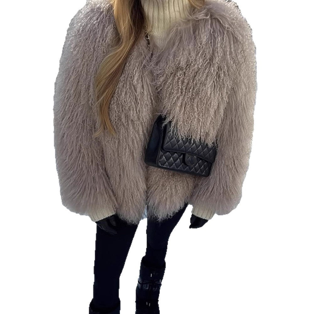 Damen Kunstfelljacke mit voluminösen Ärmeln EB