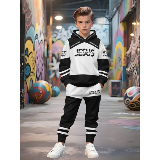 Unisex nan Kinder Jogginganzug mit Kapuzenpullover und detailreichem Auto-Print EB