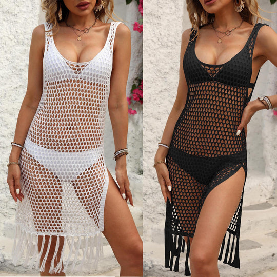 Damen sexy Netzkleid mit Fransen EB