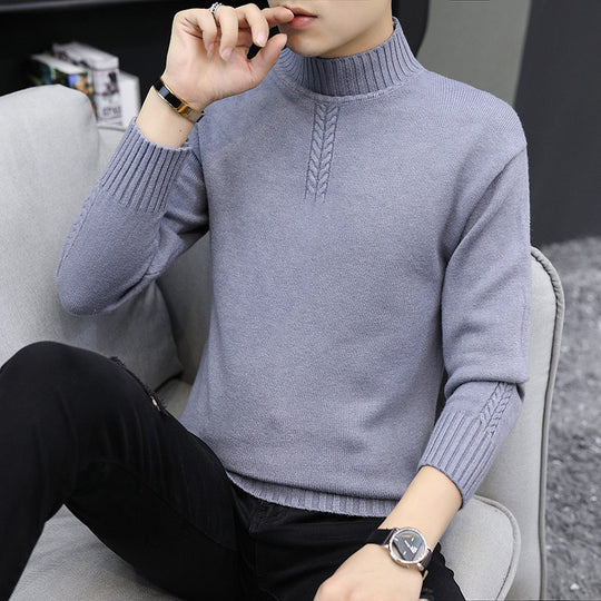 Herren Strickpullover mit hohem Kragen und Rippstrickdetails EB