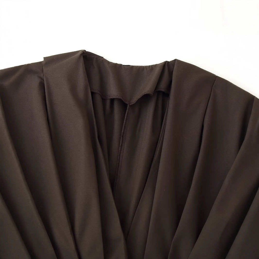 Damen Midikleid mit taillierbarem Bindegürtel und elegantem V-Ausschnitt EB