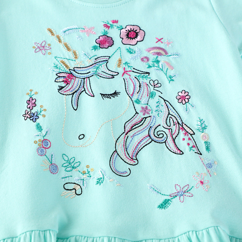 Mädchen Kurzarm Freizeitkleid mit bezauberndem Einhorn-Design EB