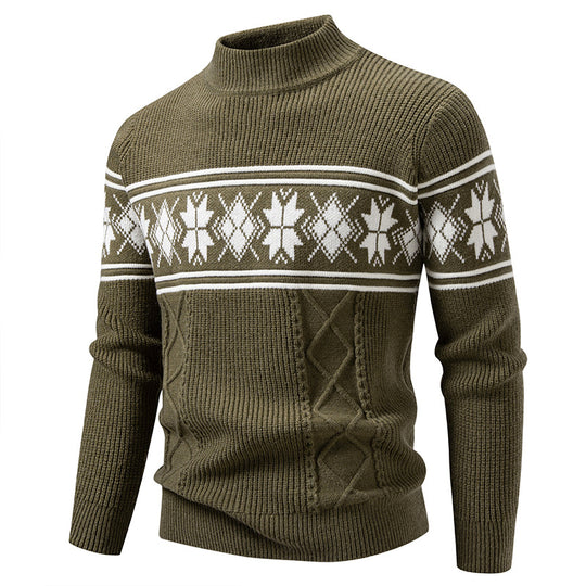 Herren nan Winter-Strukturpullover mit kurzem Stehkragen und Norwegermuster EB