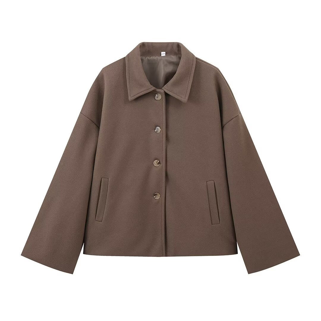 Damen modische Oversized-Winterjacke mit Knopfleiste und praktischen Taschen EB