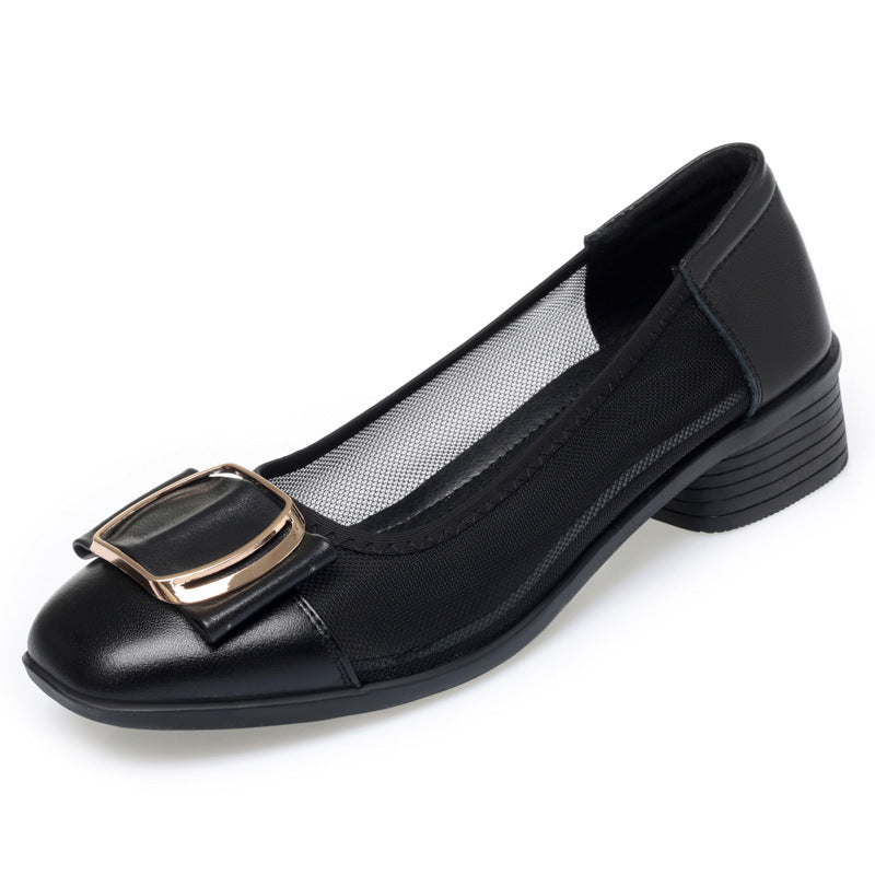 Damen Ballerinas mit elegantem Riemen und robustem Absatz EB