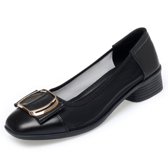 Damen Ballerinas mit elegantem Riemen und robustem Absatz EB