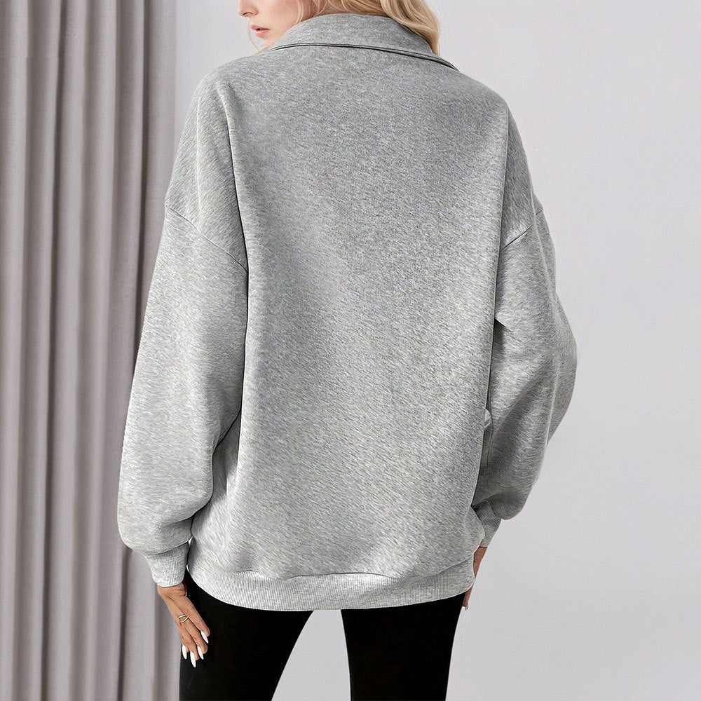 Damen lässiges Oversized-Halbzip-Sweatshirt mit hohem Kragen und Kängurutaschen Eichborn Berlin