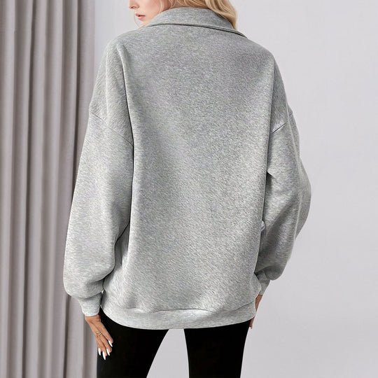 Damen lässiges Oversized-Halbzip-Sweatshirt mit hohem Kragen und Kängurutaschen Eichborn Berlin