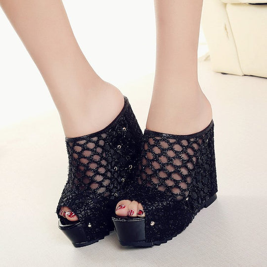 Damen Plateau-Mules mit modischem Schleifen-Design und funkelnden Akzenten EB