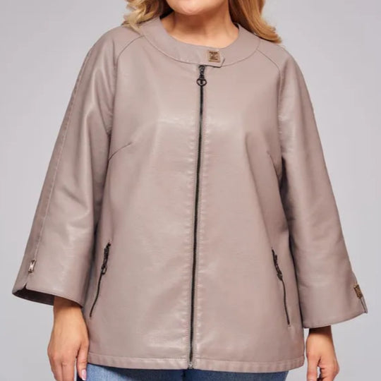 Damen modische Kunstlederjacke mit einzigartigem Schnitt EB