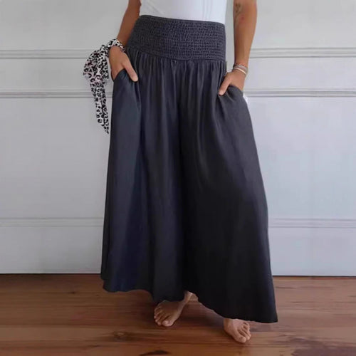Damen luftige Weite Hose mit elastischem Bund und Taschen EB
