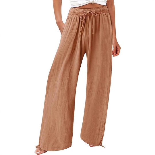 Damen weite Sommerhose mit elastischem Bund und Bindegürtel EB