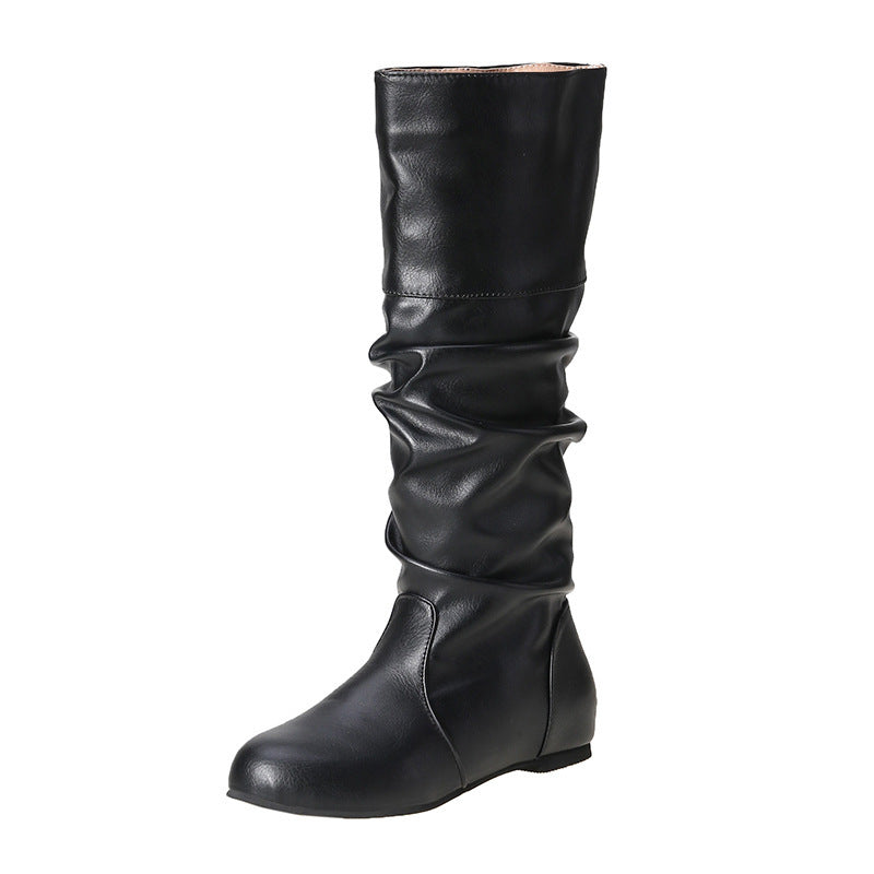 Damen nan lässige kniehohe Slouch-Stiefel mit flexiblem Schaft und flachem Absatz EB