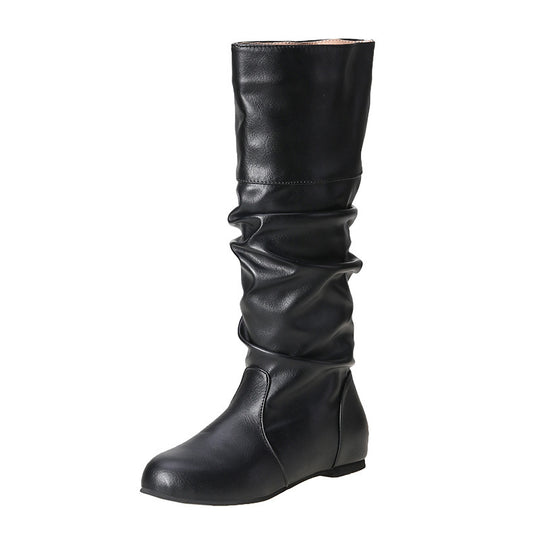 Damen nan lässige kniehohe Slouch-Stiefel mit flexiblem Schaft und flachem Absatz EB