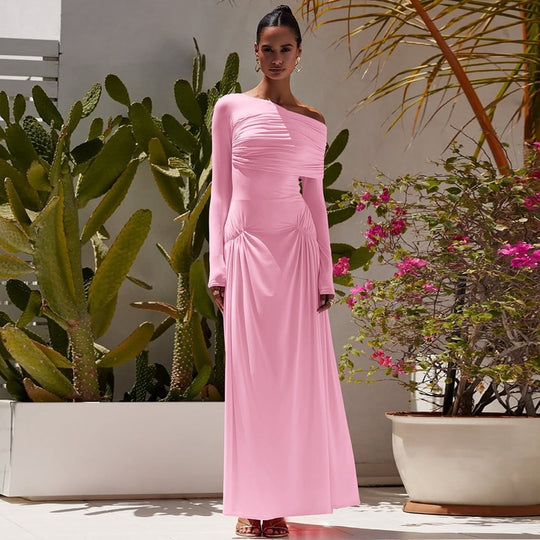 Damen Elegantes Maxikleid mit asymmetrischem Design und Raffungen EB