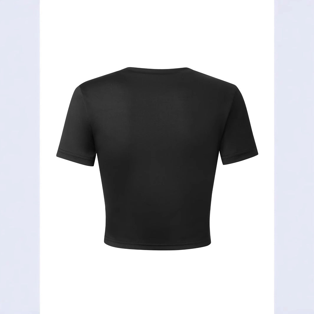 Damen Figurbetontes Crop-T-Shirt mit statement Schriftzug EB