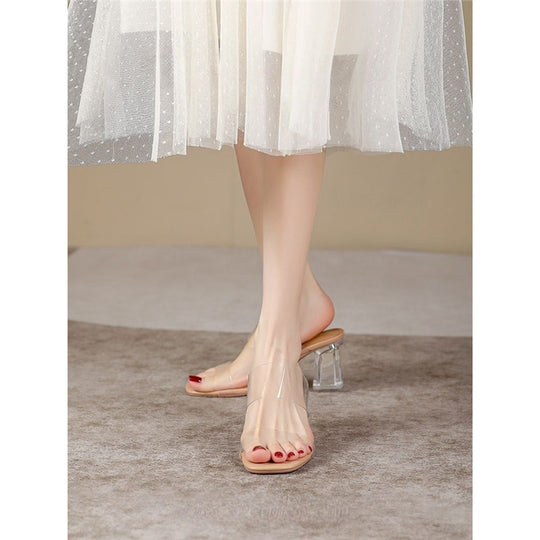 Damen transparente Mules mit elegantem Blockabsatz EB