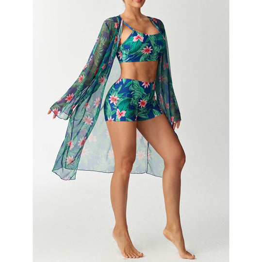 Damen Strandüberwurf mit floralem Design und hohem Schnitt EB