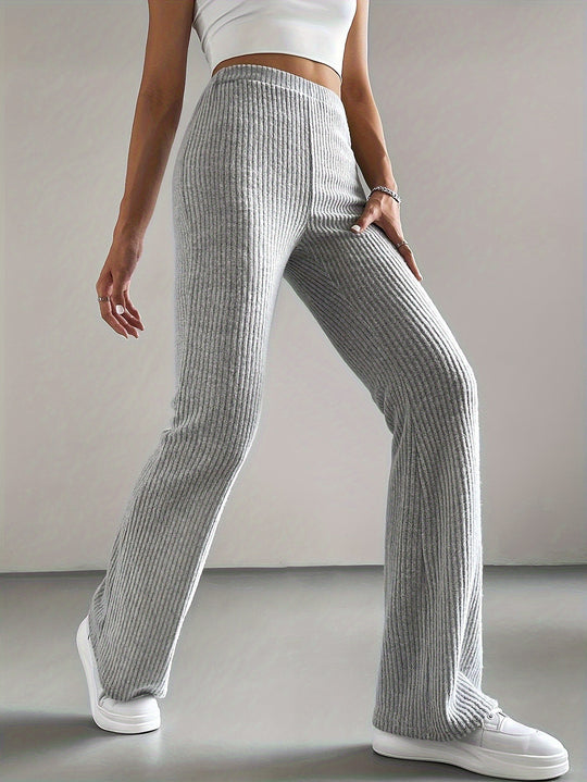 Damen Hochtaillierte Flared-Hose mit Rippstruktur EB