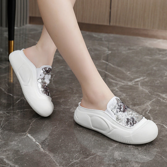 Damen modische Clogs mit schimmerndem Paillettenbesatz EB
