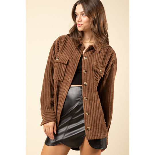 Damen lässige Cordjacke mit praktischen Taschen EB