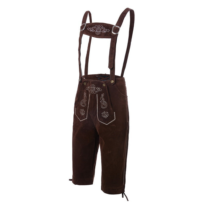 Herren nan traditionelle Wildleder Lederhose mit bestickten Trägern und Kniebund EB