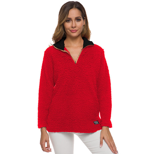 Damen kuscheliger Fleece-Pullover mit hohem Kragen und Reißverschluss EB