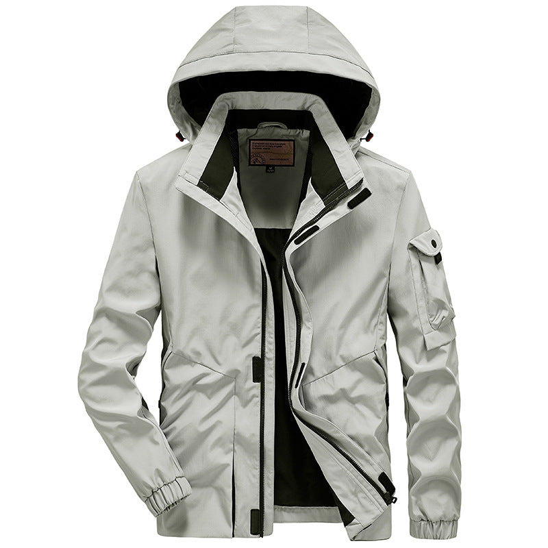 Herren Leichter Wasserabweisender Windbreaker mit Kapuze und Mehrfachtaschen EB