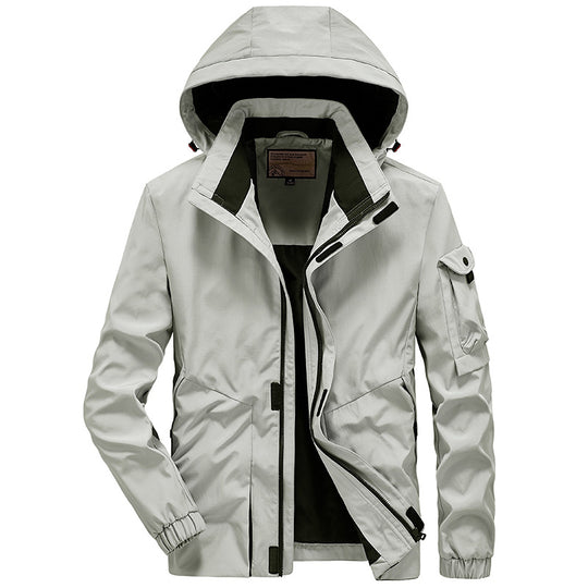 Herren Leichter Wasserabweisender Windbreaker mit Kapuze und Mehrfachtaschen EB