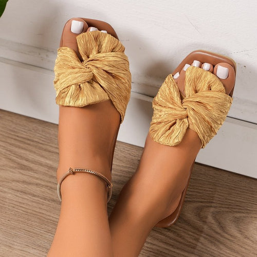 Damen Minimalistische Slippers mit dekorativem Schleifen-Design EB