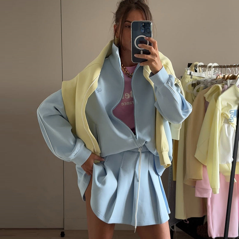 Damen trendige Sport-Loungewear mit komfortablem Oversize-Jacke und Mini-Skirt EB