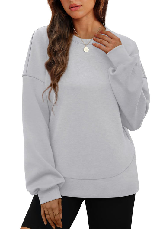 Damen nan lässiges Oversize Rundhals-Sweatshirt mit überschnittener Schulter gerundetem Saum und weichem Innenfutter EB