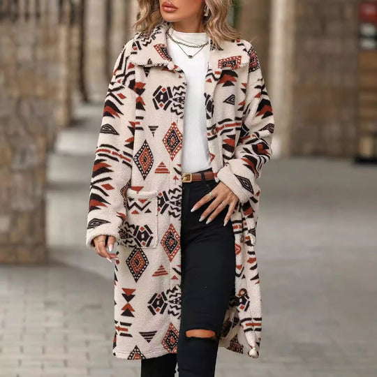 Damen modische Teddyjacke mit einzigartigem geometrischem Muster EB