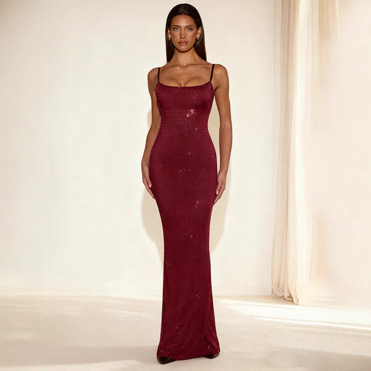 Damen Glamouröses Paillettenkleid mit Spaghettiträgern und figurbetontem Schnitt EB