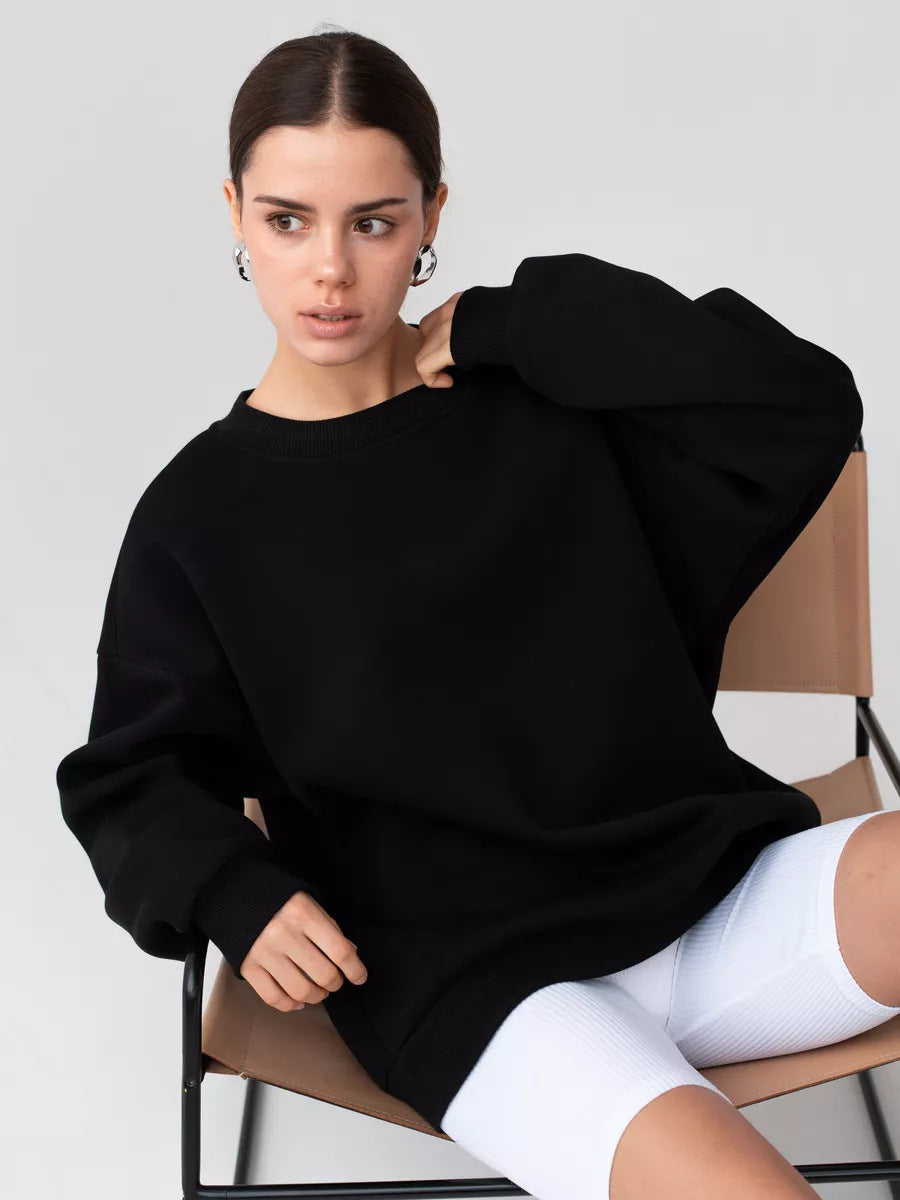 Damen oversized Sweatshirt mit Rundhalsausschnitt, French-Terry Innenfutter und überschnittener Schulter EB