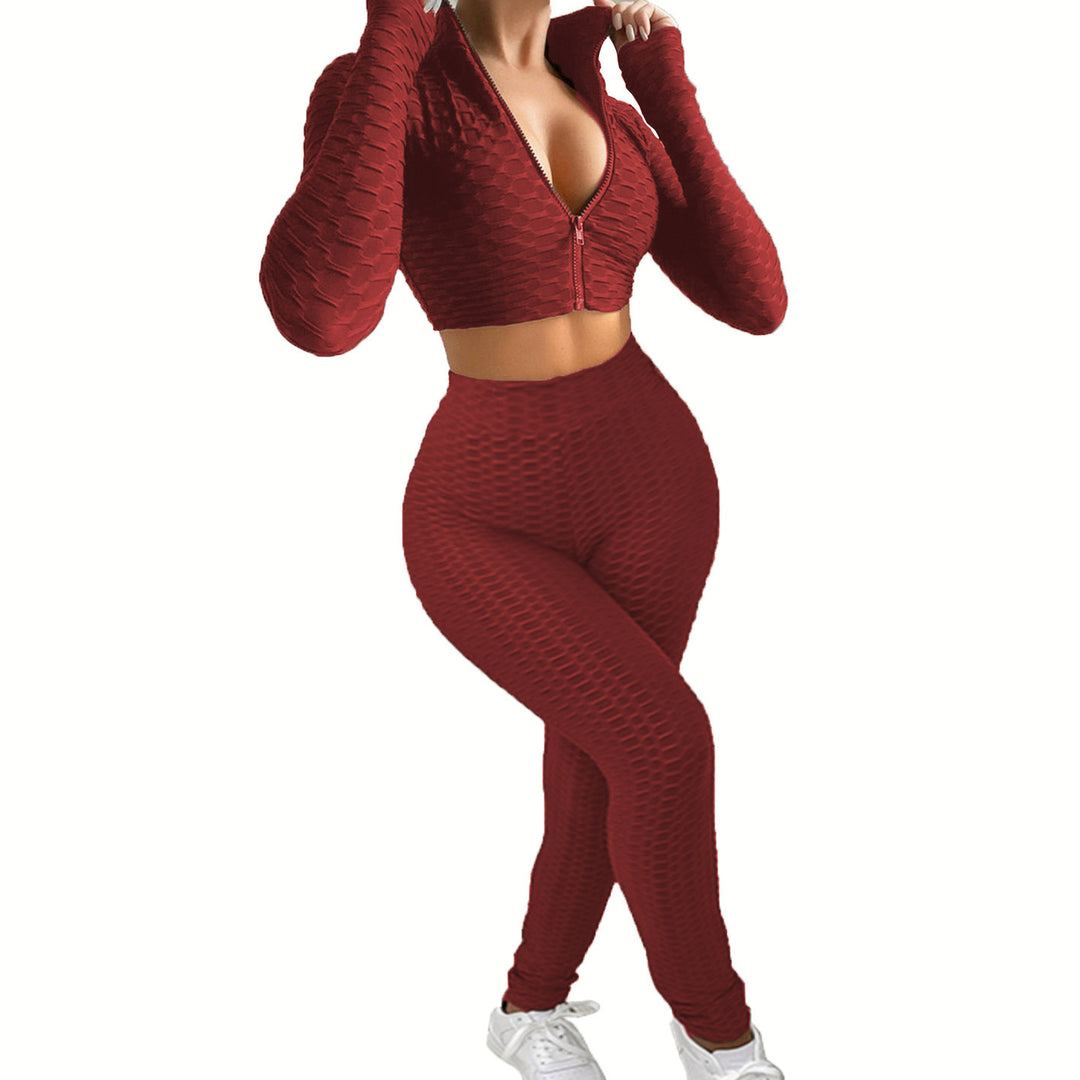 Damen Sportliches Zwei-Teiliges Set mit hochgeschlossenem Reißverschluss und strukturierter Oberfläche EB