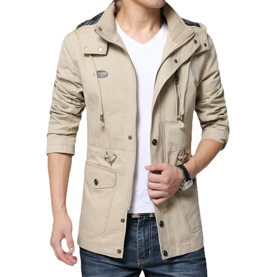 Herren Baumwollparka mit Kapuze, Kordelzug und Multifunktions‑Taschen EB