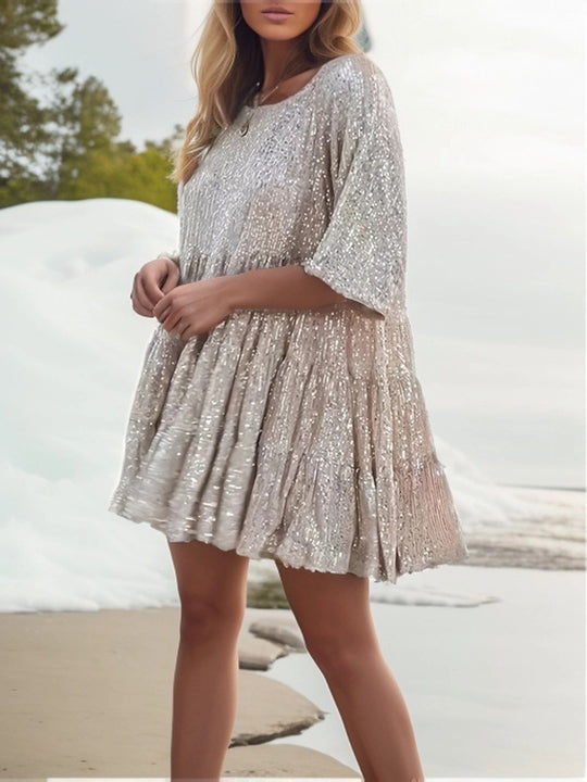 Damen funkelndes Mini-Kleid mit Pailletten und weitem Schnitt EB