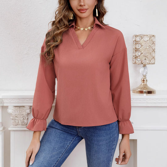 Damen Bluse mit V-Ausschnitt und Rüschendetails EB