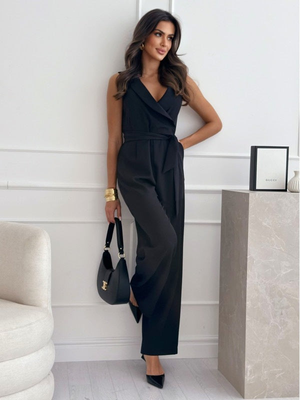 EB | Ärmelloses Damen Jumpsuit mit V-Ausschnitt und Taillenverzierung