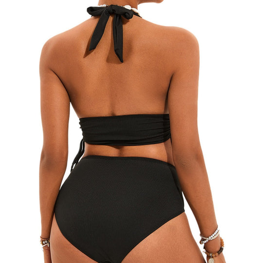 Damen Hochtaillierter Bikini mit Wickeloberteil EB