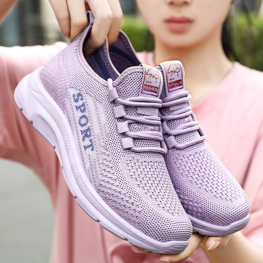 Damen nan atmungsaktive Strick-Sport-Sneaker mit elastischem Einstieg, gepolsterter Innensohle und flexibler EVA-Dämpfung EB